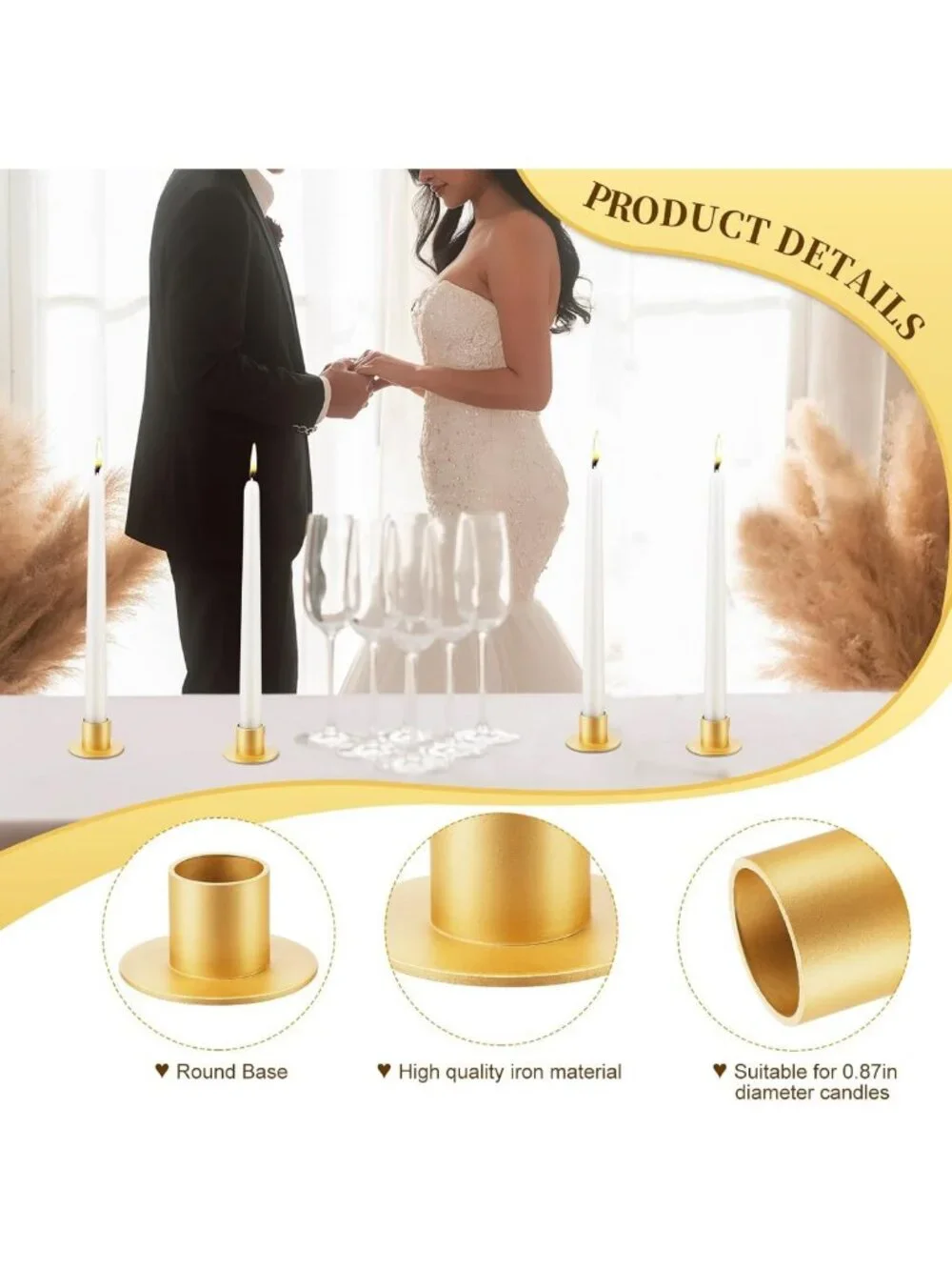 48 Gold Metal Taper Candle Holders for Weddings, Parties & Home Decor